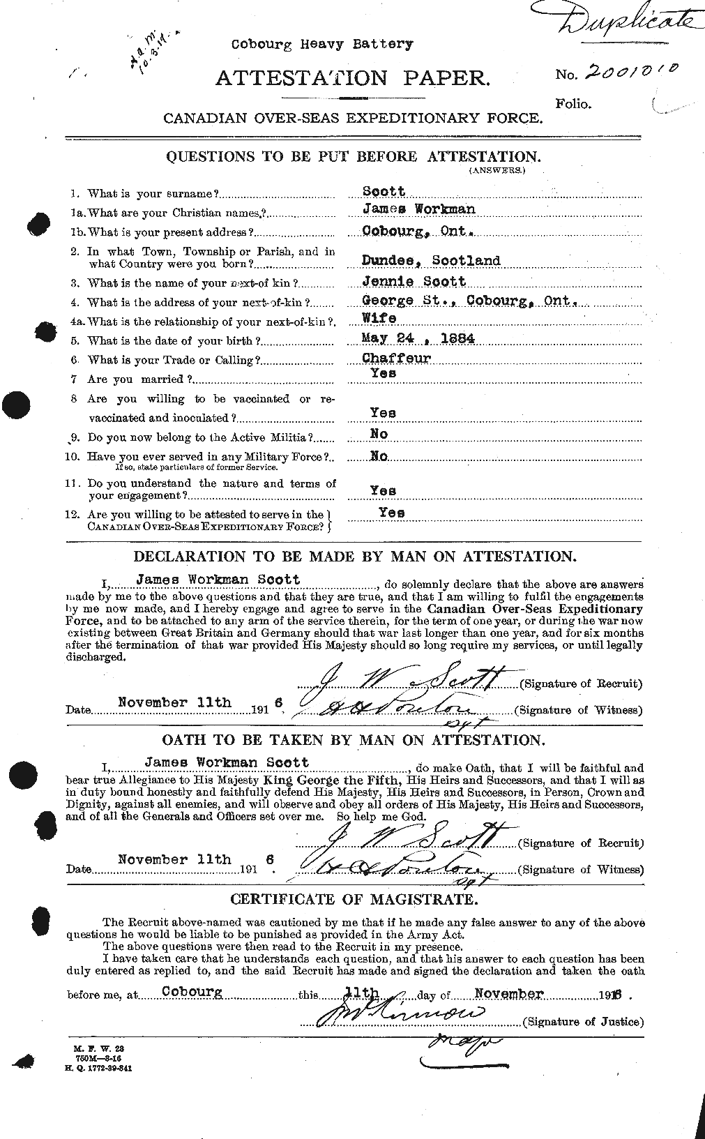 Dossiers du Personnel de la Première Guerre mondiale - CEC 085166a