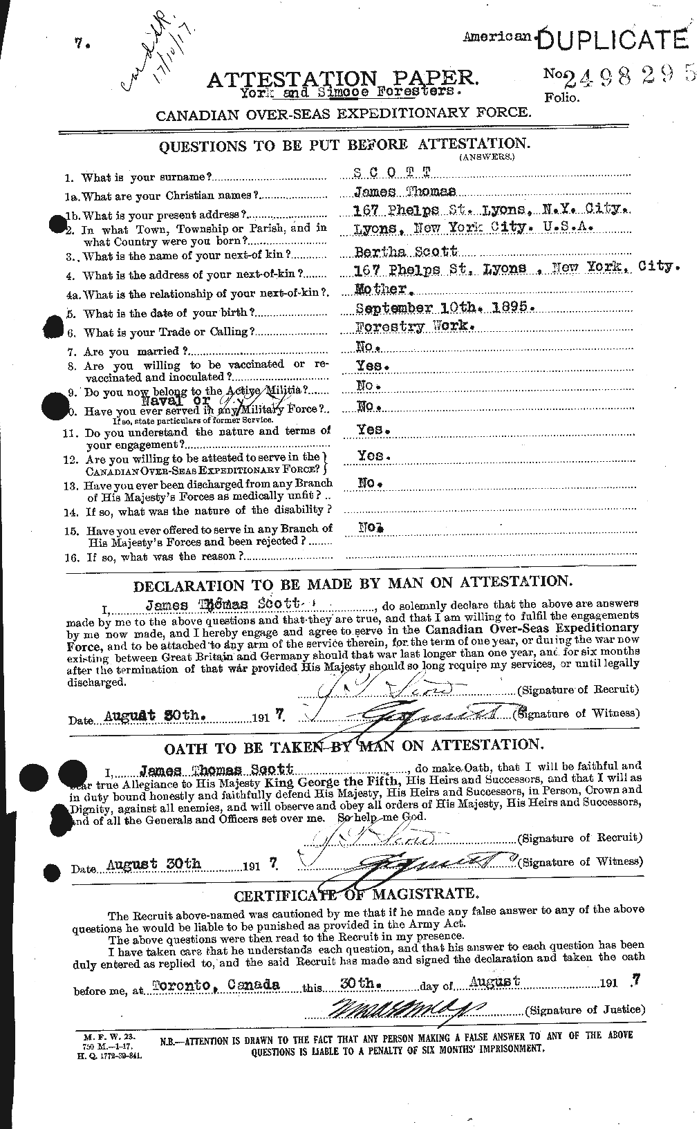 Dossiers du Personnel de la Première Guerre mondiale - CEC 085174a