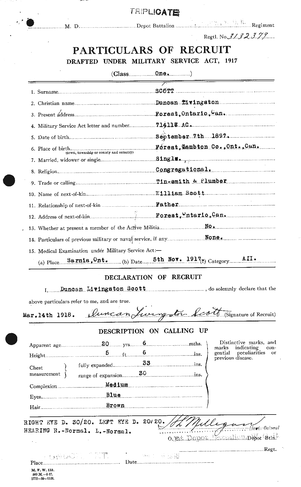 Dossiers du Personnel de la Première Guerre mondiale - CEC 085346a