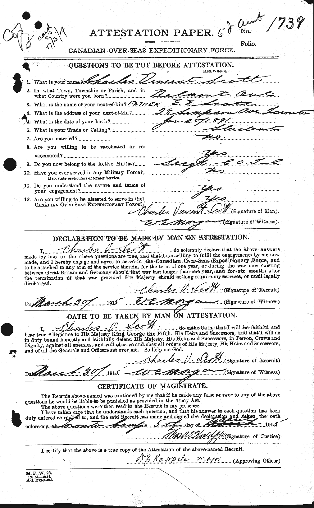 Personnel Records of the First World War - CEF 085874a