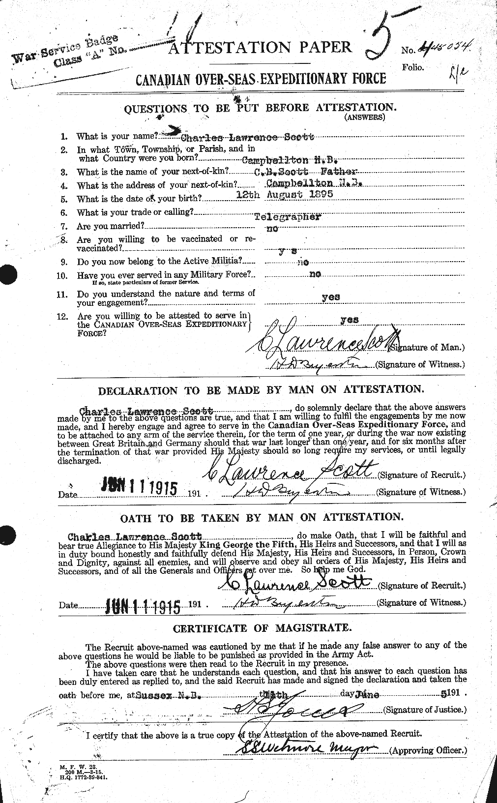Personnel Records of the First World War - CEF 085885a