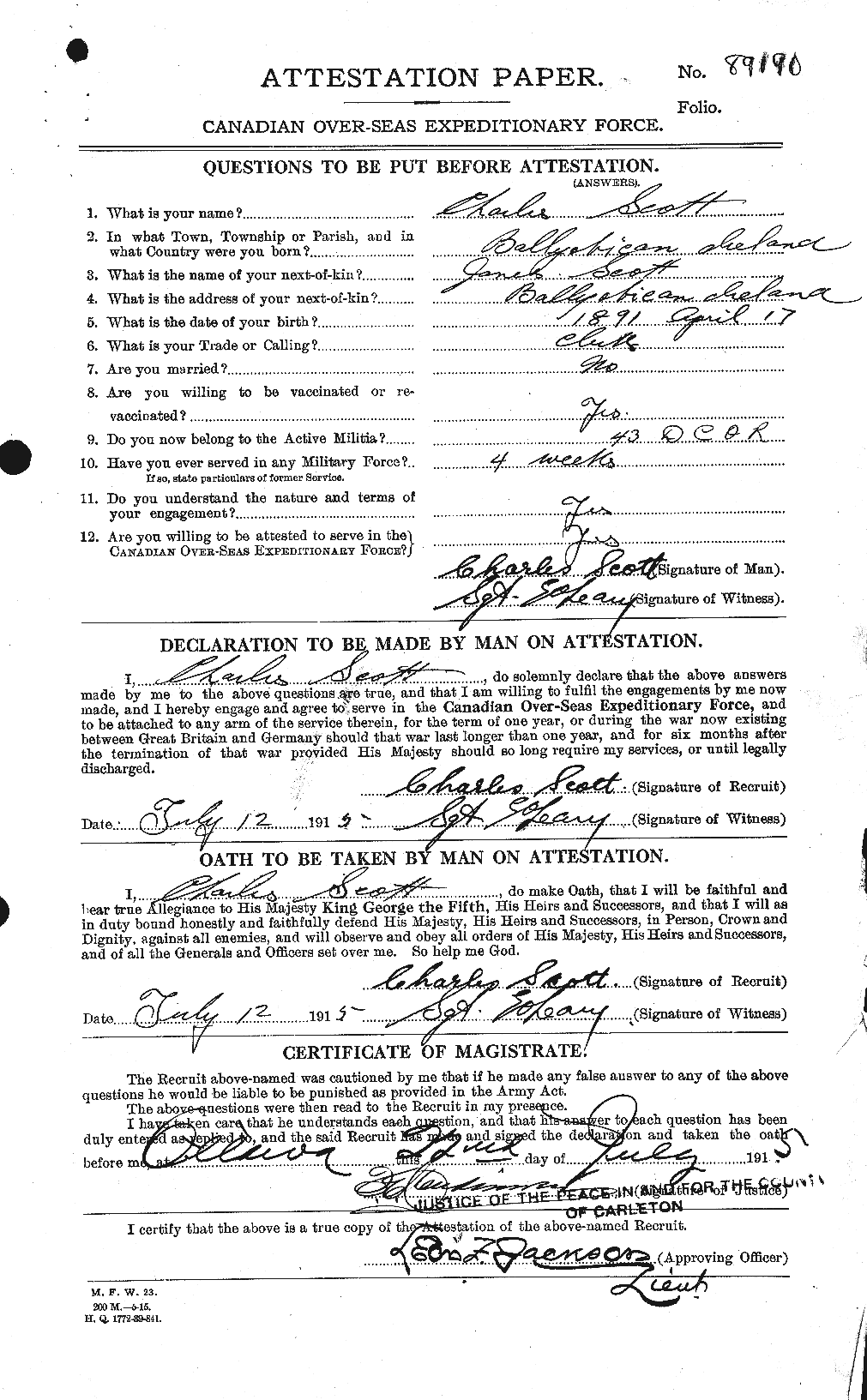 Personnel Records of the First World War - CEF 085911a