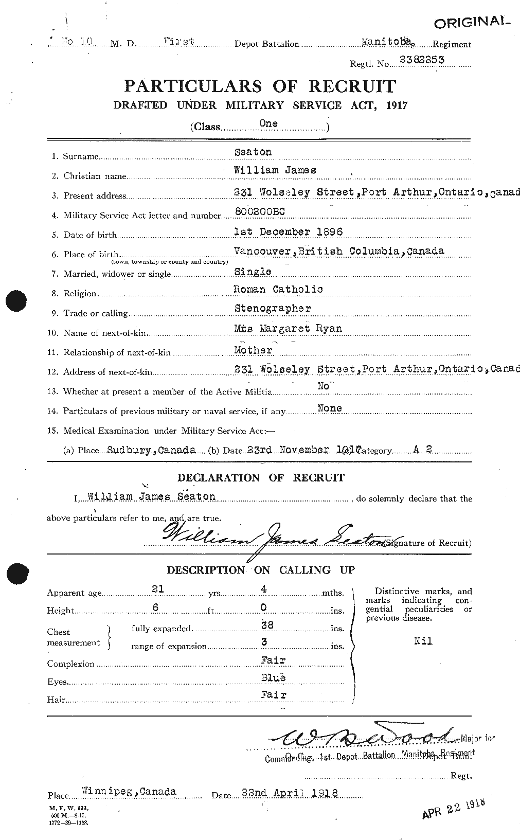 Dossiers du Personnel de la Première Guerre mondiale - CEC 085959a