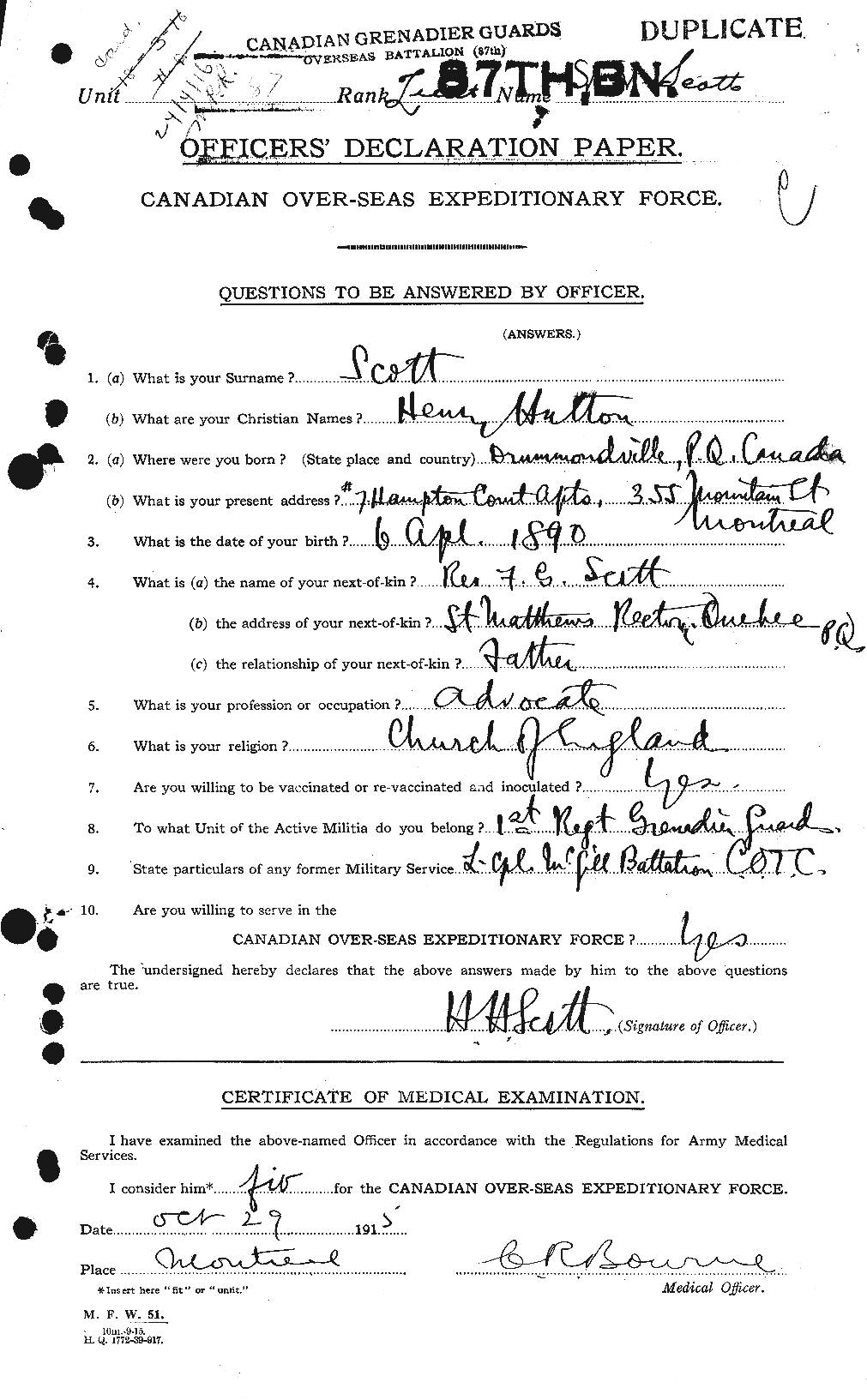 Dossiers du Personnel de la Première Guerre mondiale - CEC 086054a