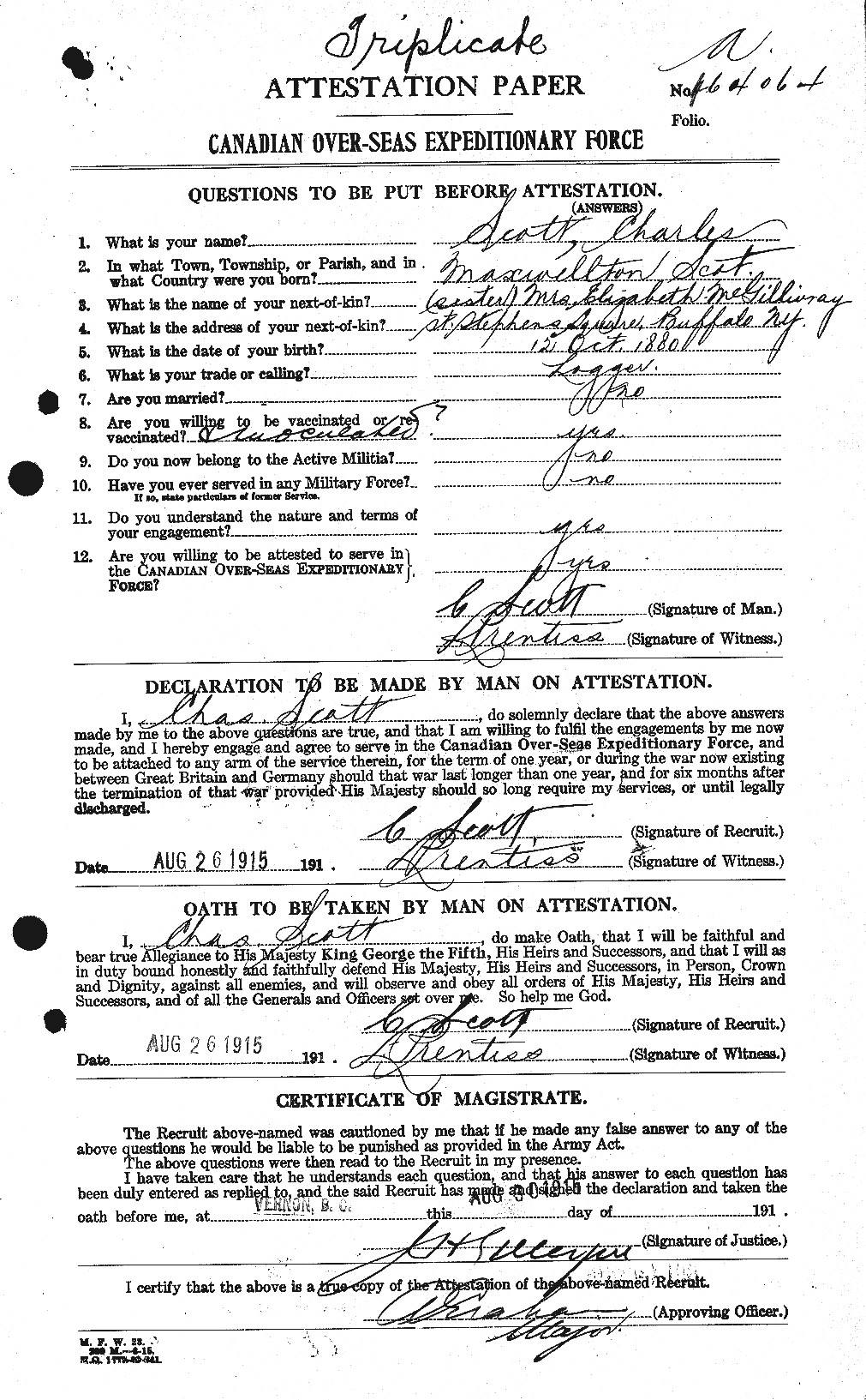 Dossiers du Personnel de la Première Guerre mondiale - CEC 086189a