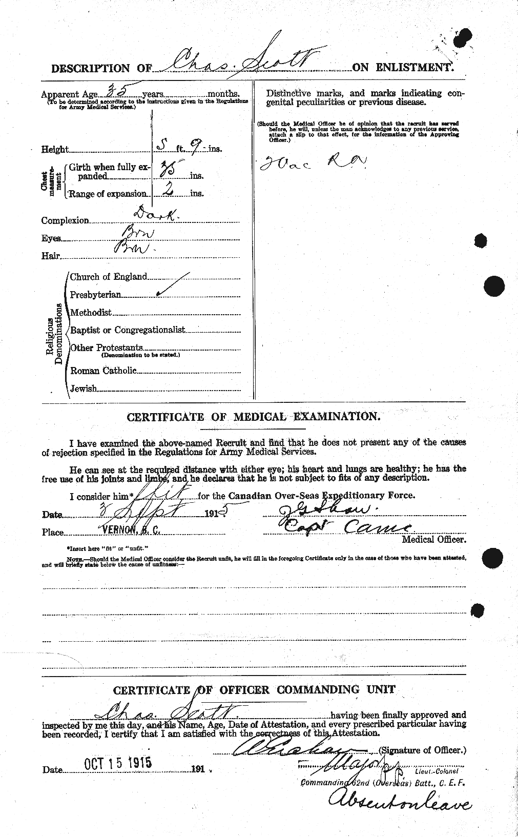 Dossiers du Personnel de la Première Guerre mondiale - CEC 086189b