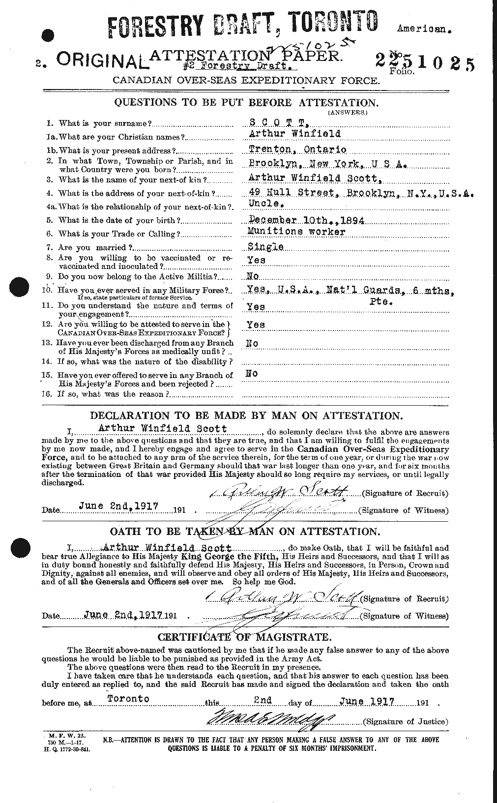 Dossiers du Personnel de la Première Guerre mondiale - CEC 086227a