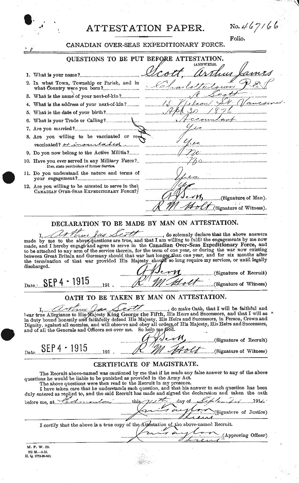 Dossiers du Personnel de la Première Guerre mondiale - CEC 086234a