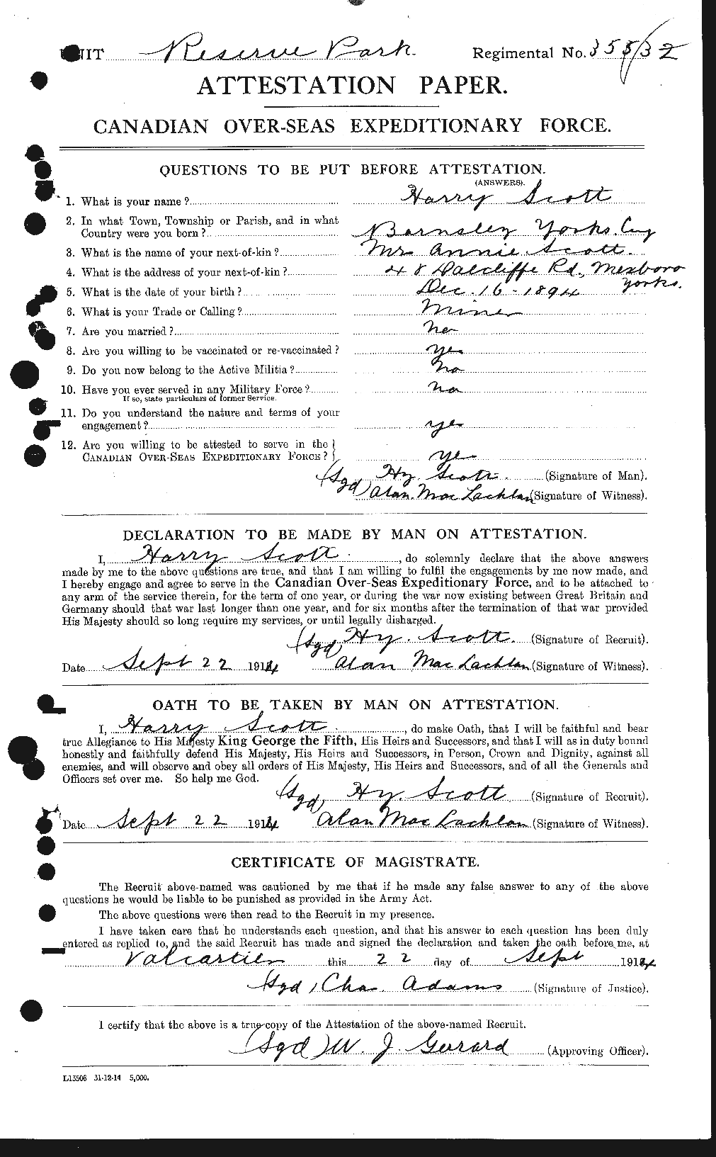 Dossiers du Personnel de la Première Guerre mondiale - CEC 086317a