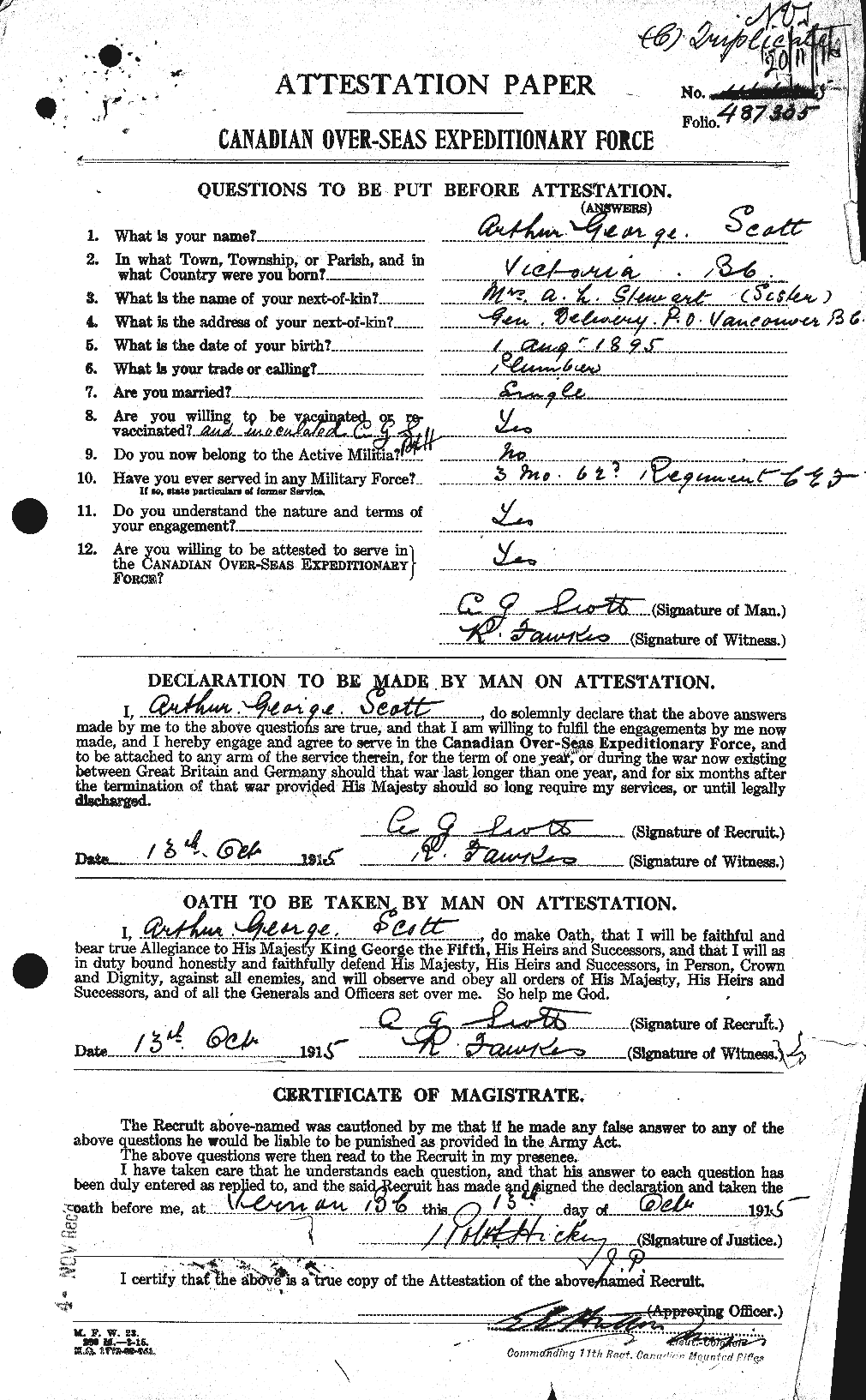 Personnel Records of the First World War - CEF 086401a
