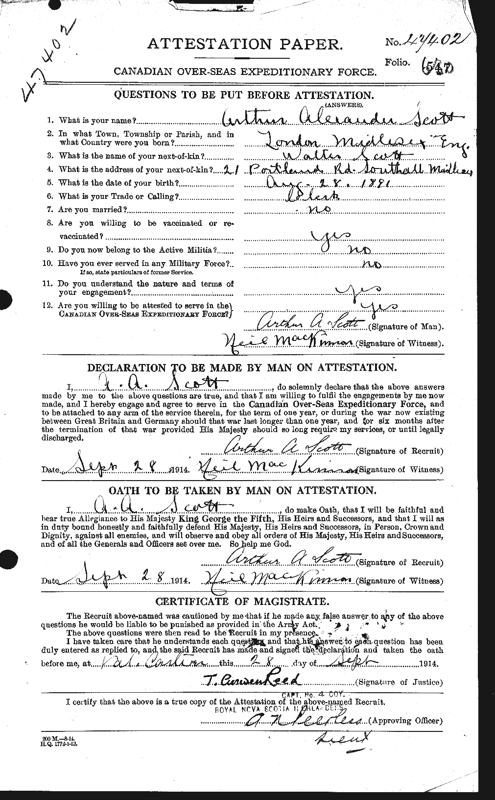 Personnel Records of the First World War - CEF 086407a
