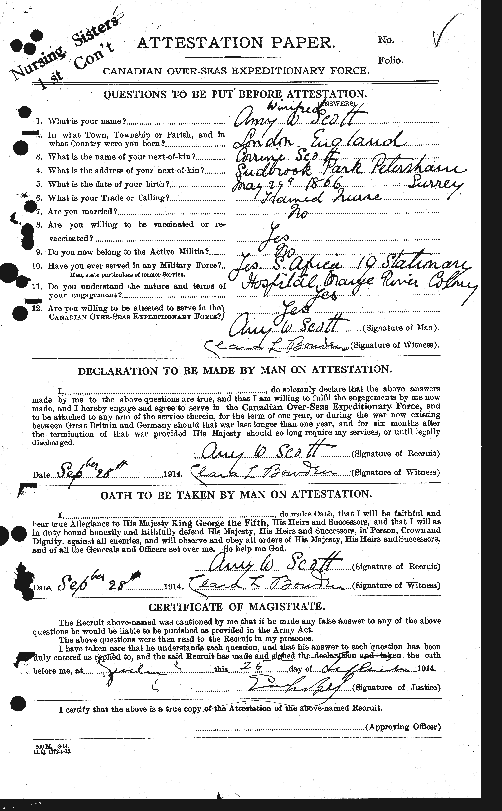 Dossiers du Personnel de la Première Guerre mondiale - CEC 086563a