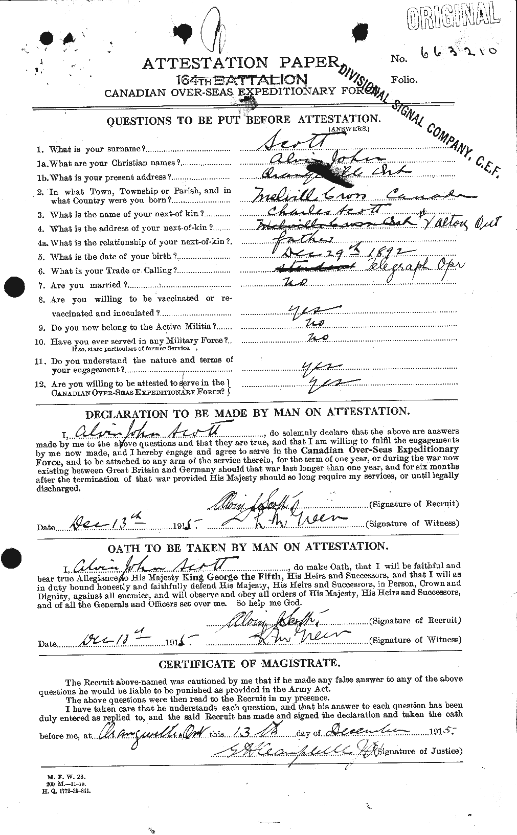 Dossiers du Personnel de la Première Guerre mondiale - CEC 086566a