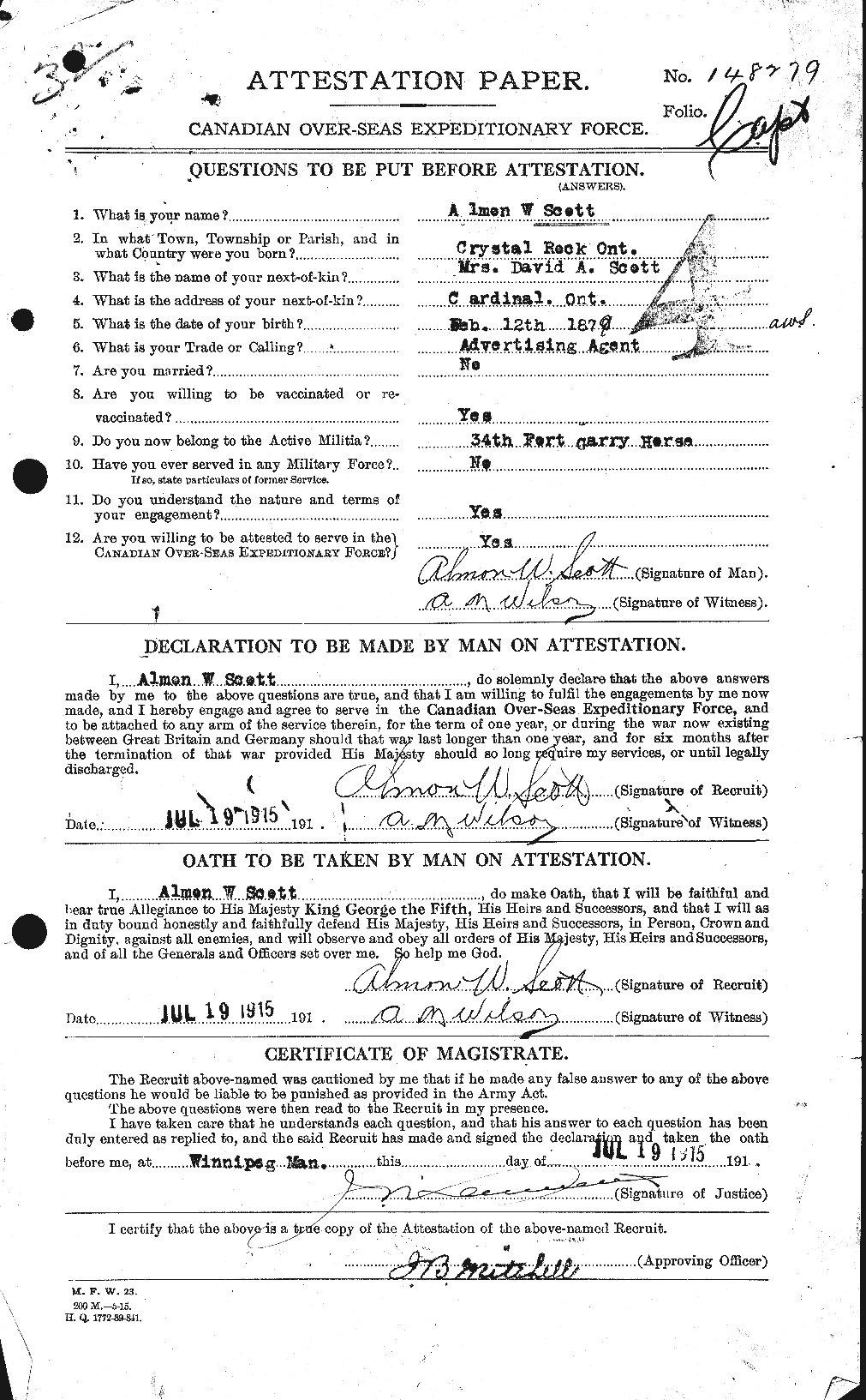 Personnel Records of the First World War - CEF 086569a