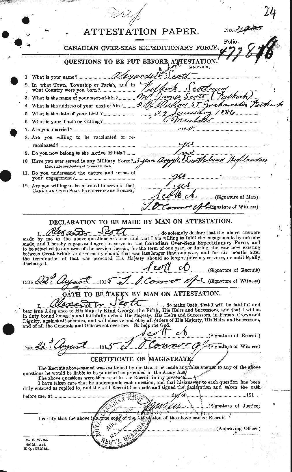 Dossiers du Personnel de la Première Guerre mondiale - CEC 086602a
