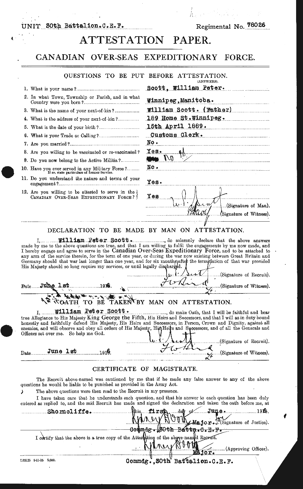 Dossiers du Personnel de la Première Guerre mondiale - CEC 086745a