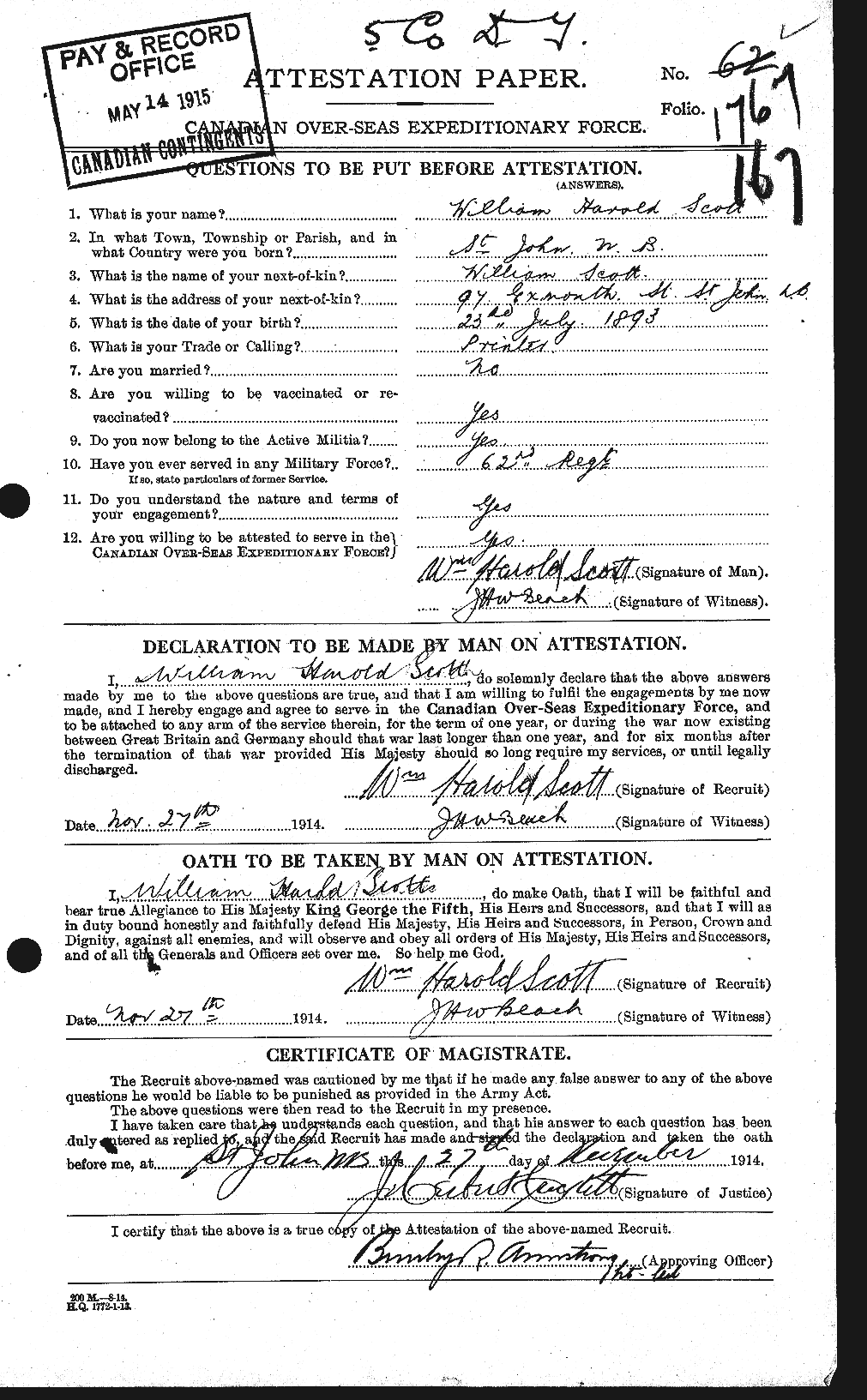 Personnel Records of the First World War - CEF 087001a