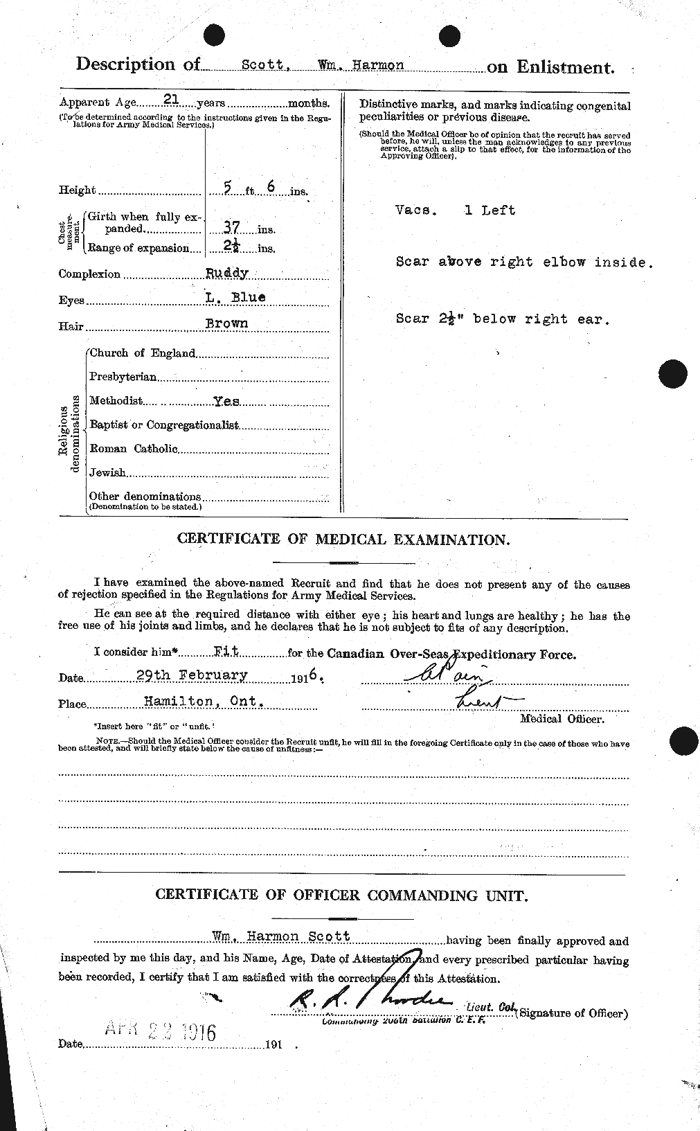 Dossiers du Personnel de la Première Guerre mondiale - CEC 087005b