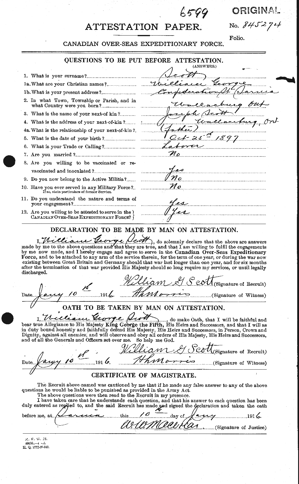Personnel Records of the First World War - CEF 087018a
