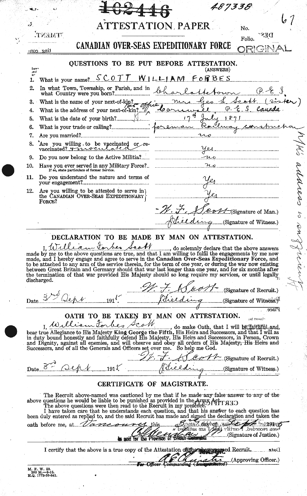 Personnel Records of the First World War - CEF 087022a