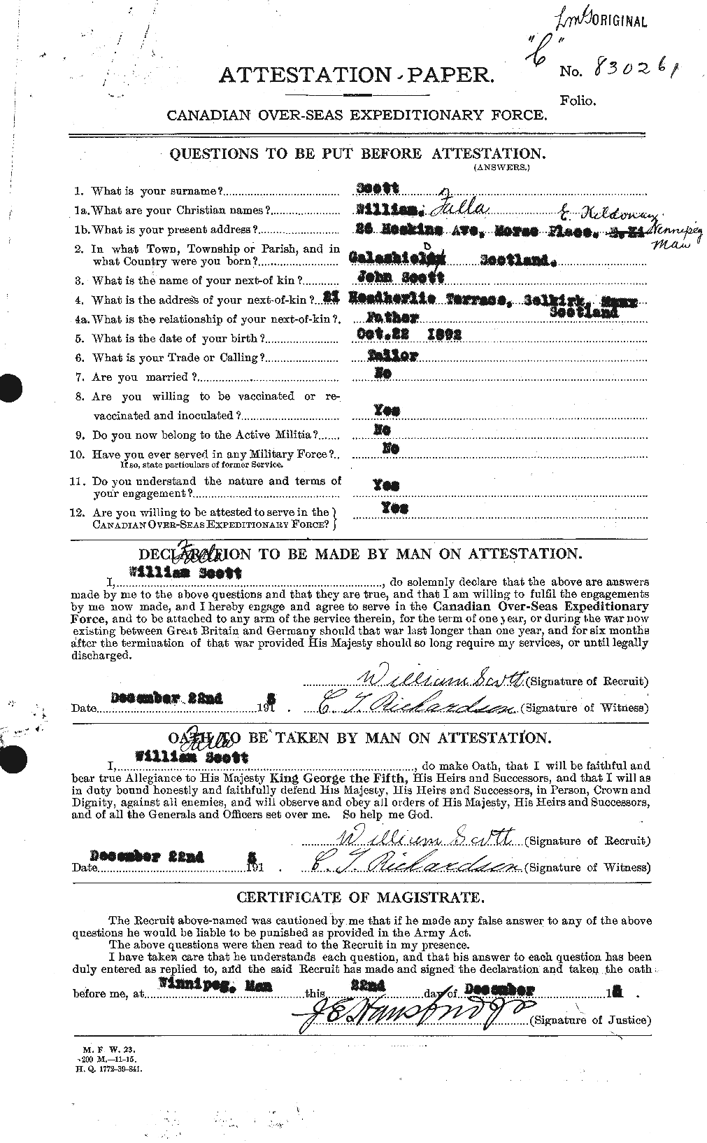 Personnel Records of the First World War - CEF 087024a