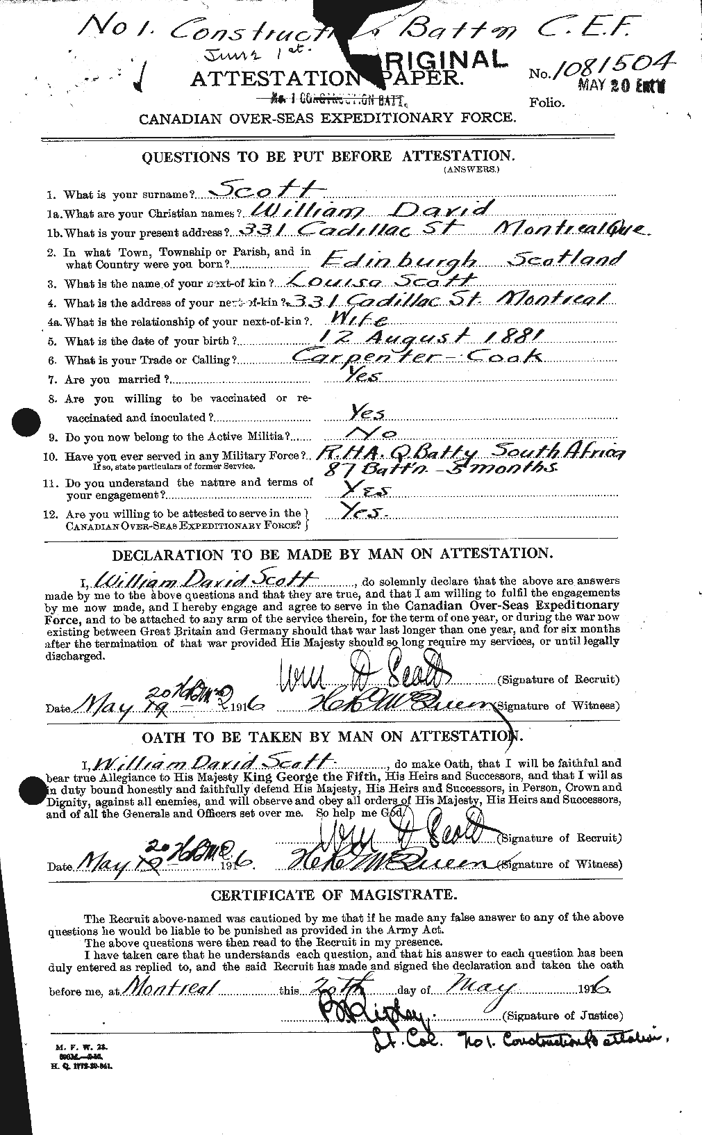 Personnel Records of the First World War - CEF 087033a