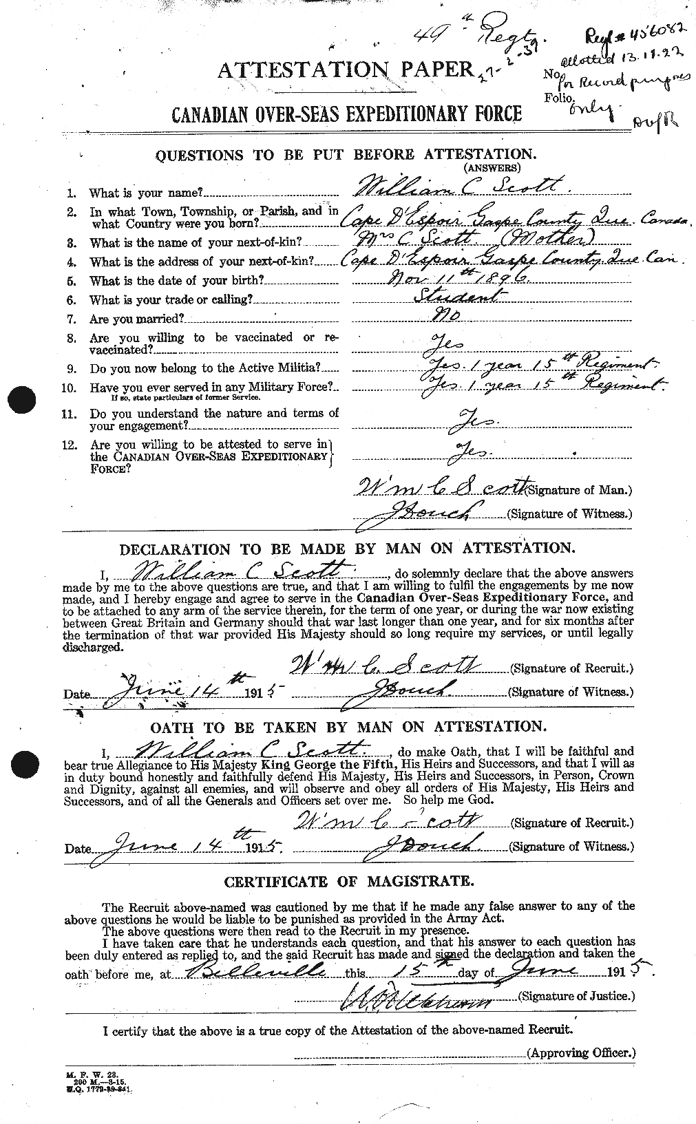 Personnel Records of the First World War - CEF 087041a