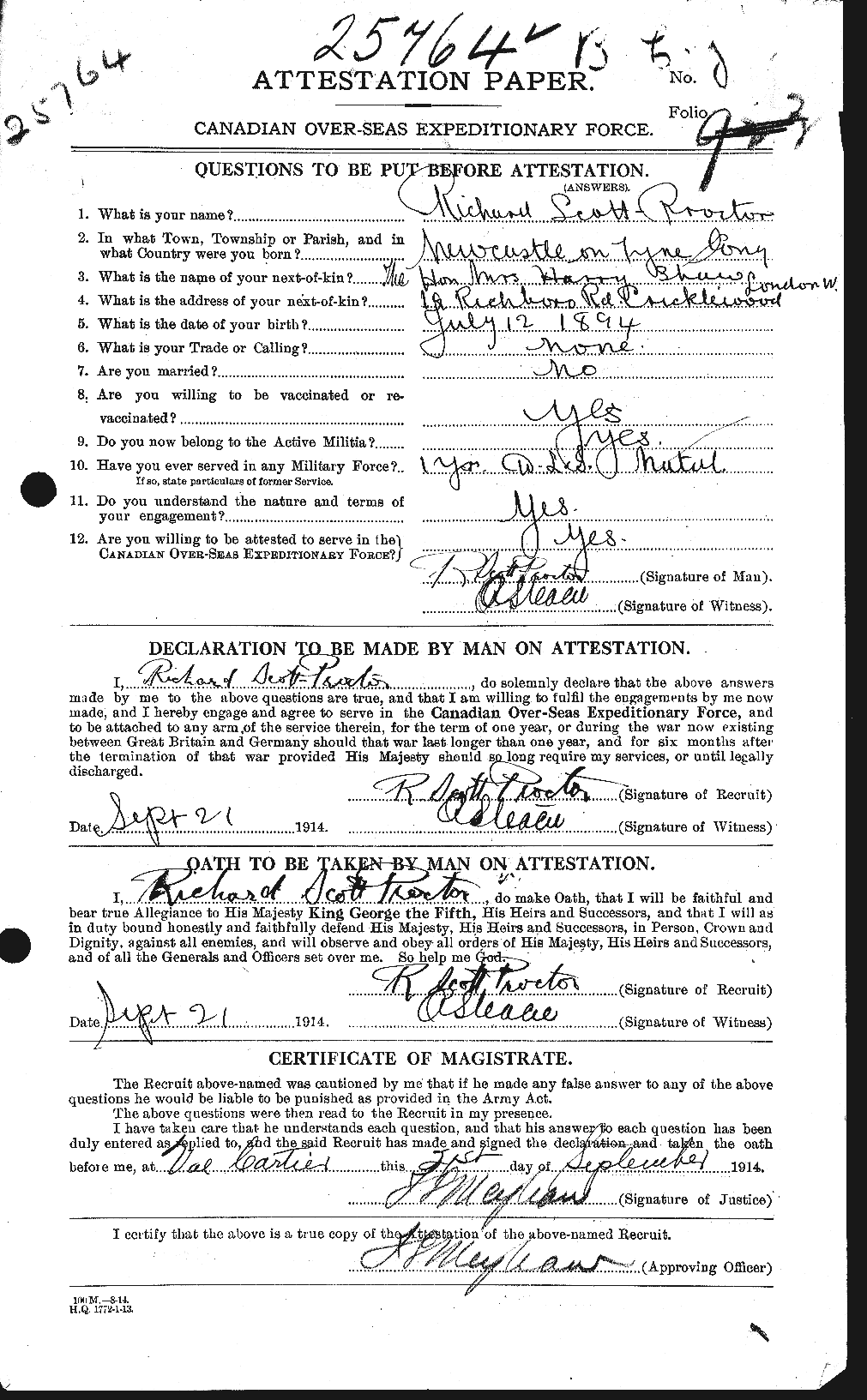 Dossiers du Personnel de la Première Guerre mondiale - CEC 087241a
