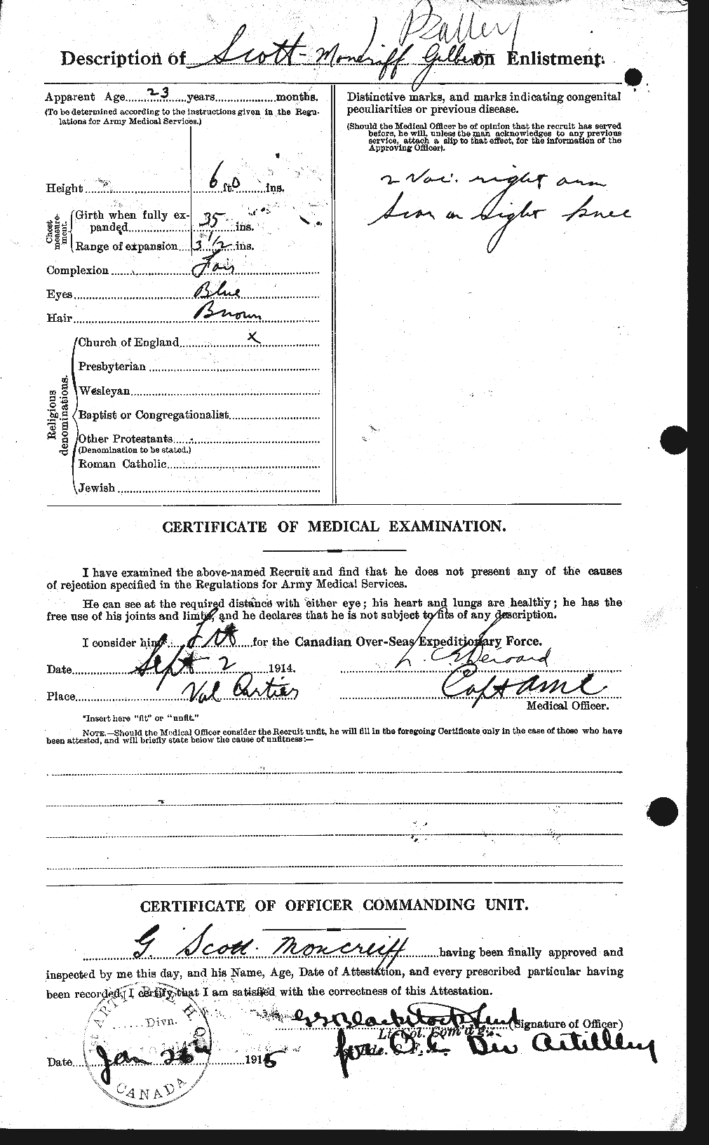 Dossiers du Personnel de la Première Guerre mondiale - CEC 087242b