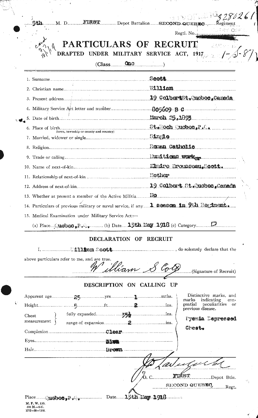 Dossiers du Personnel de la Première Guerre mondiale - CEC 087348a