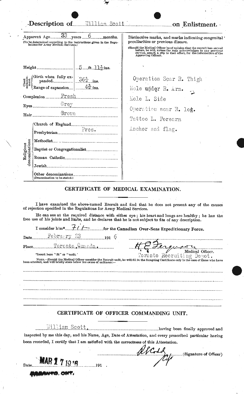 Dossiers du Personnel de la Première Guerre mondiale - CEC 087351b