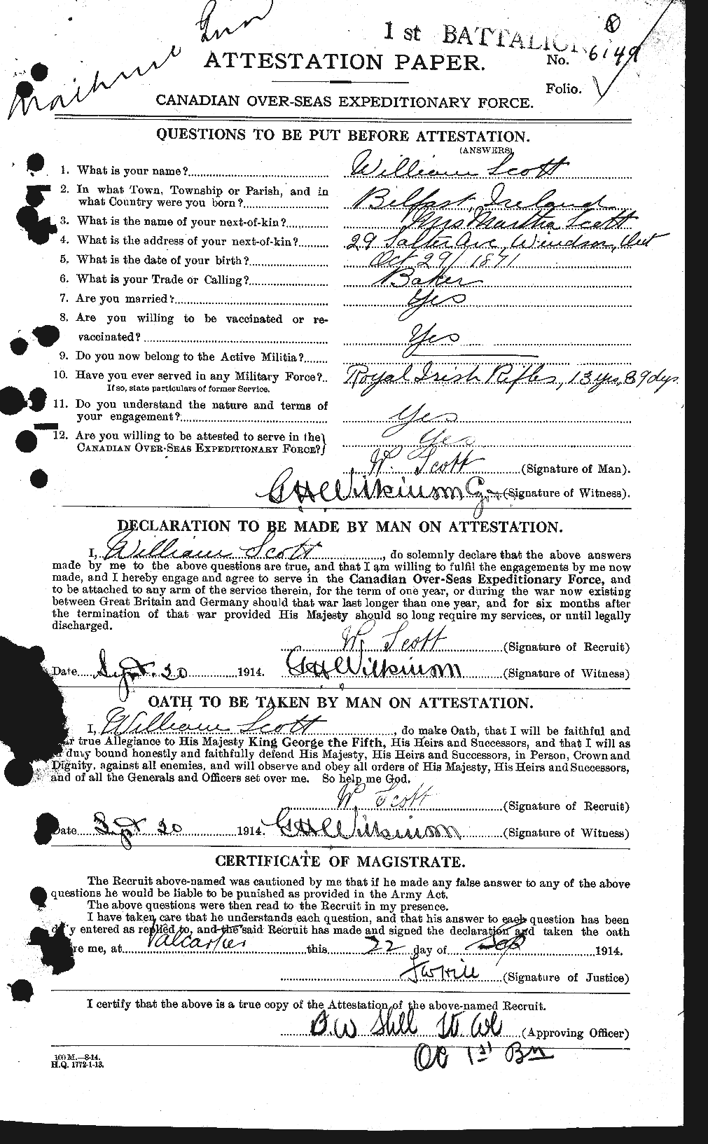 Dossiers du Personnel de la Première Guerre mondiale - CEC 087355a