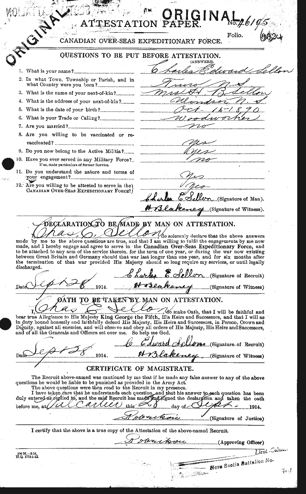 Dossiers du Personnel de la Première Guerre mondiale - CEC 087503a