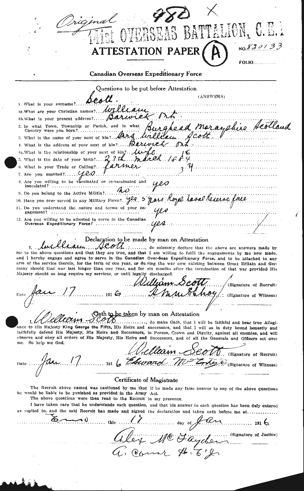 Dossiers du Personnel de la Première Guerre mondiale - CEC 087647a