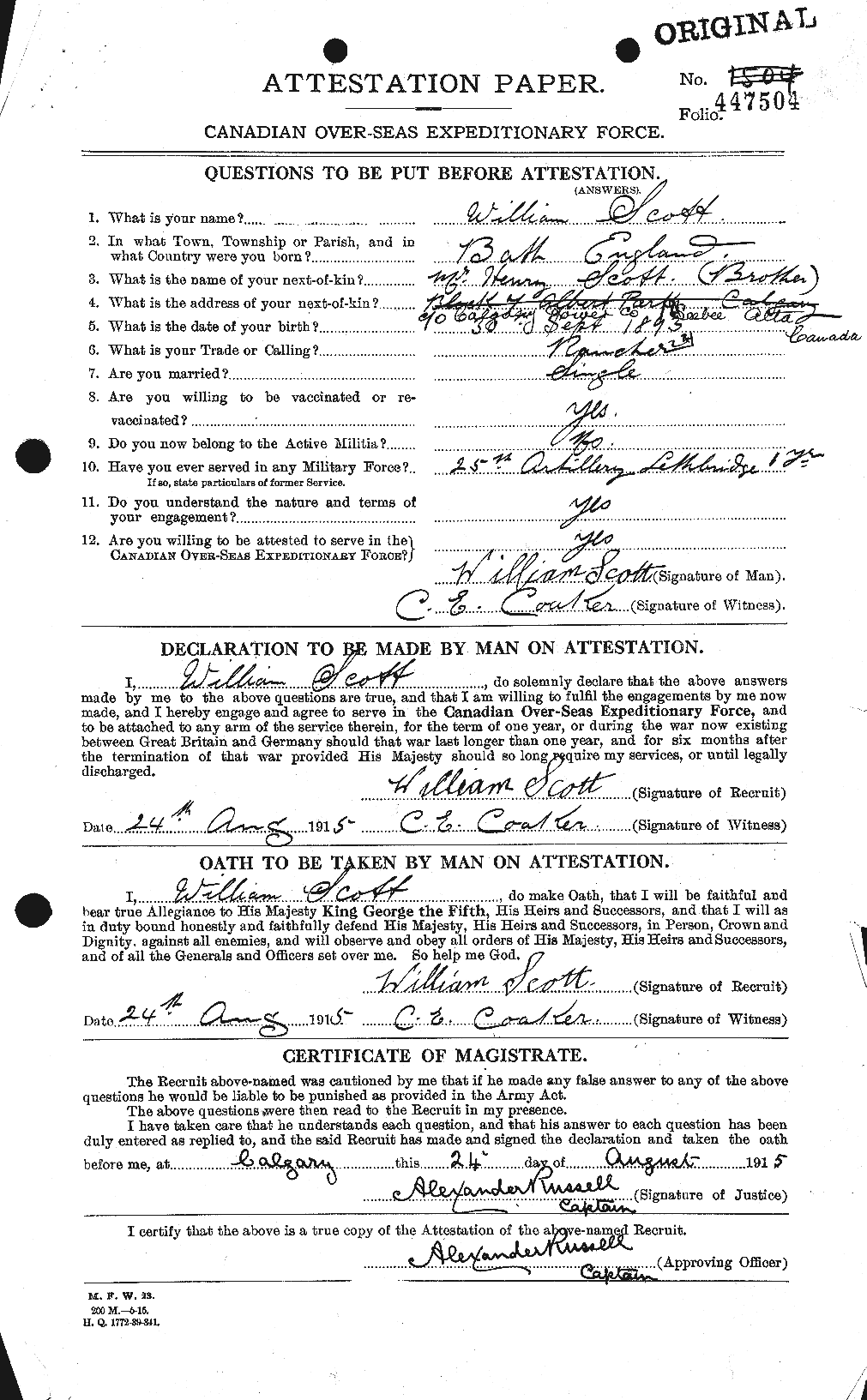 Personnel Records of the First World War - CEF 087652a