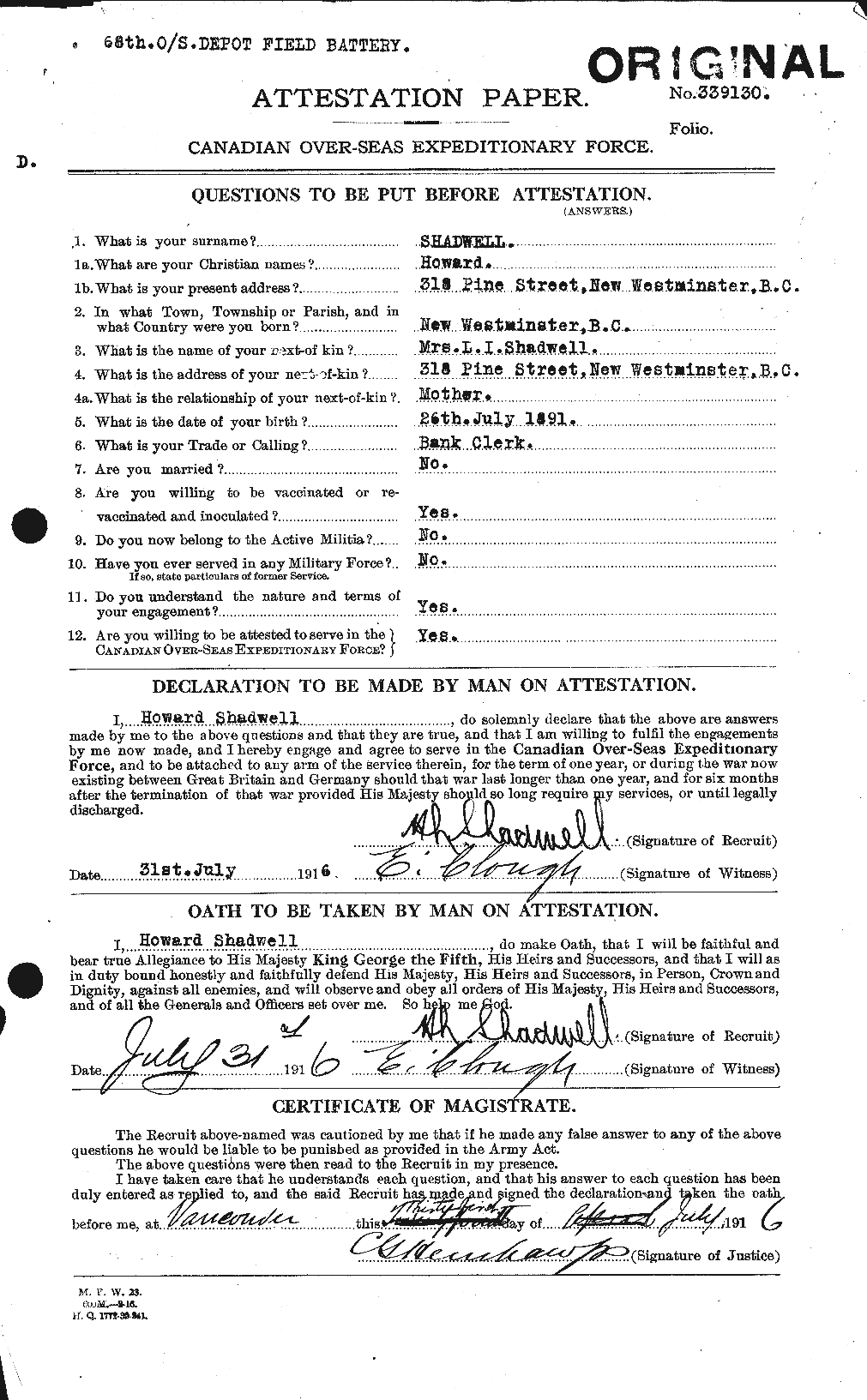 Personnel Records of the First World War - CEF 087718b