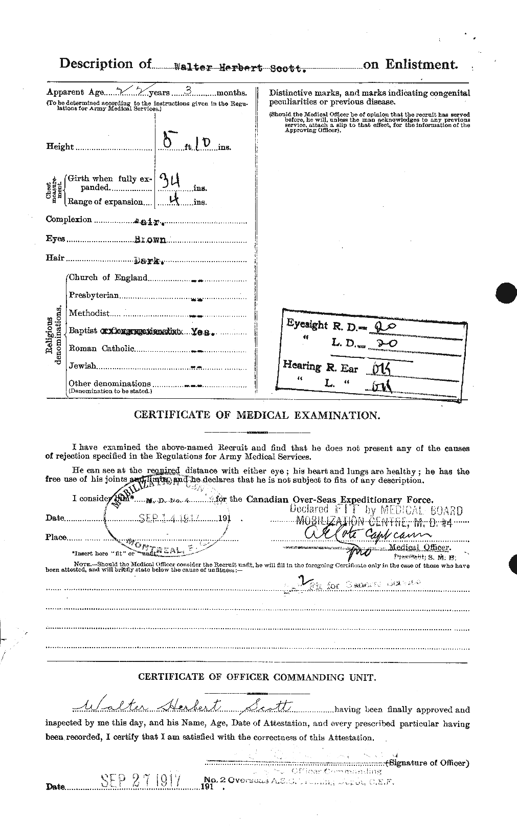 Dossiers du Personnel de la Première Guerre mondiale - CEC 087982b
