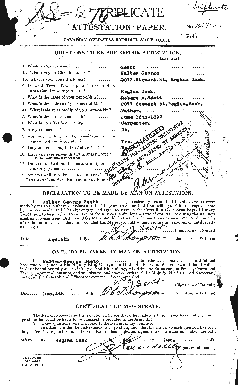 Dossiers du Personnel de la Première Guerre mondiale - CEC 087987a