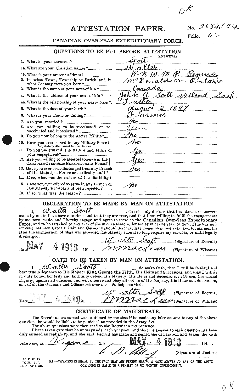 Personnel Records of the First World War - CEF 088014a