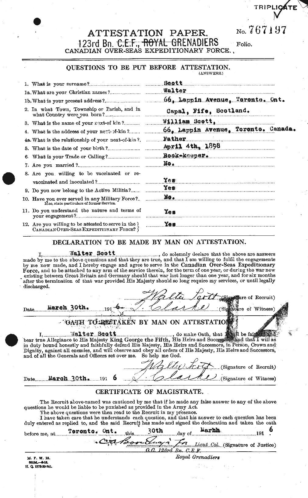 Dossiers du Personnel de la Première Guerre mondiale - CEC 088018a