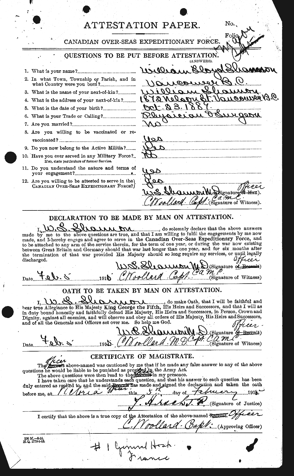 Dossiers du Personnel de la Première Guerre mondiale - CEC 088115a