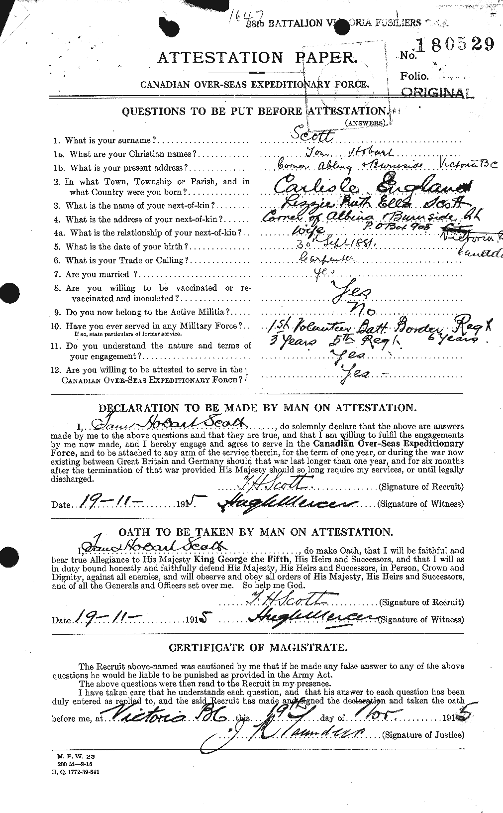 Dossiers du Personnel de la Première Guerre mondiale - CEC 088208a