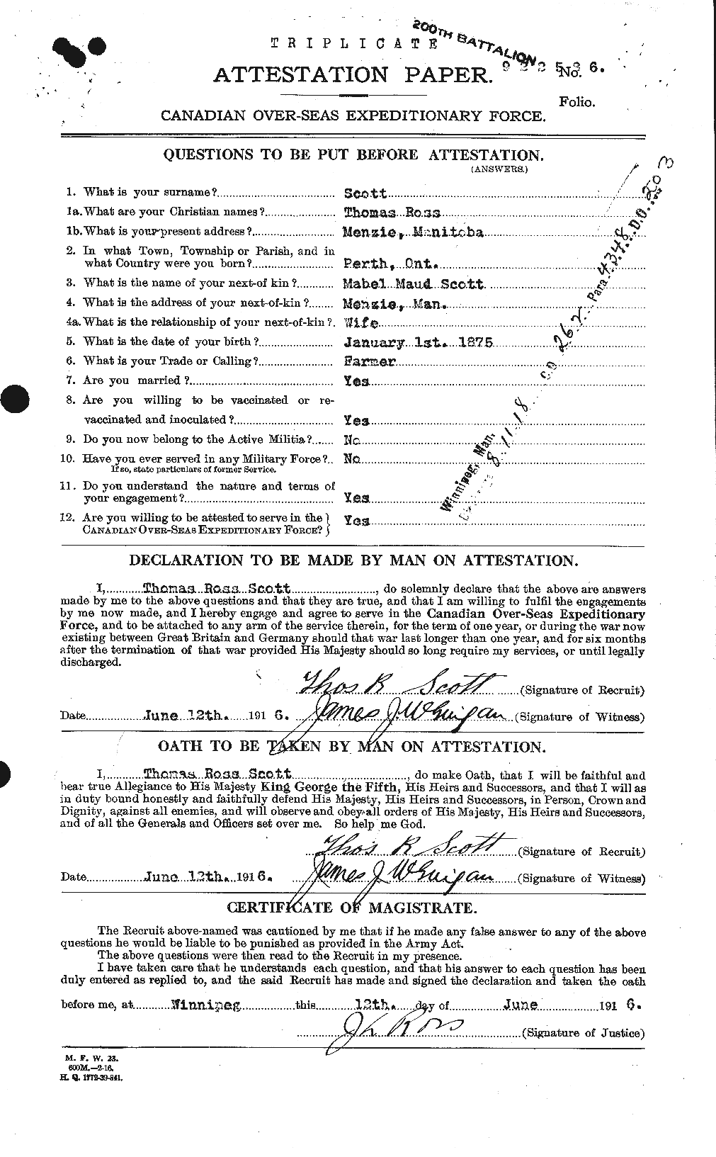 Dossiers du Personnel de la Première Guerre mondiale - CEC 088223a