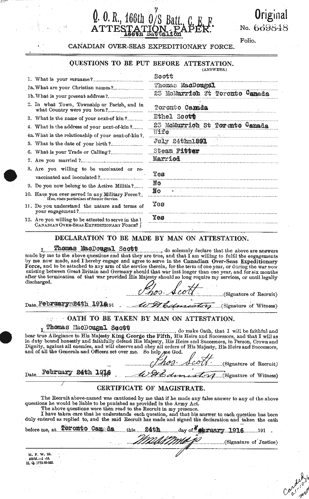 Personnel Records of the First World War - CEF 088230a