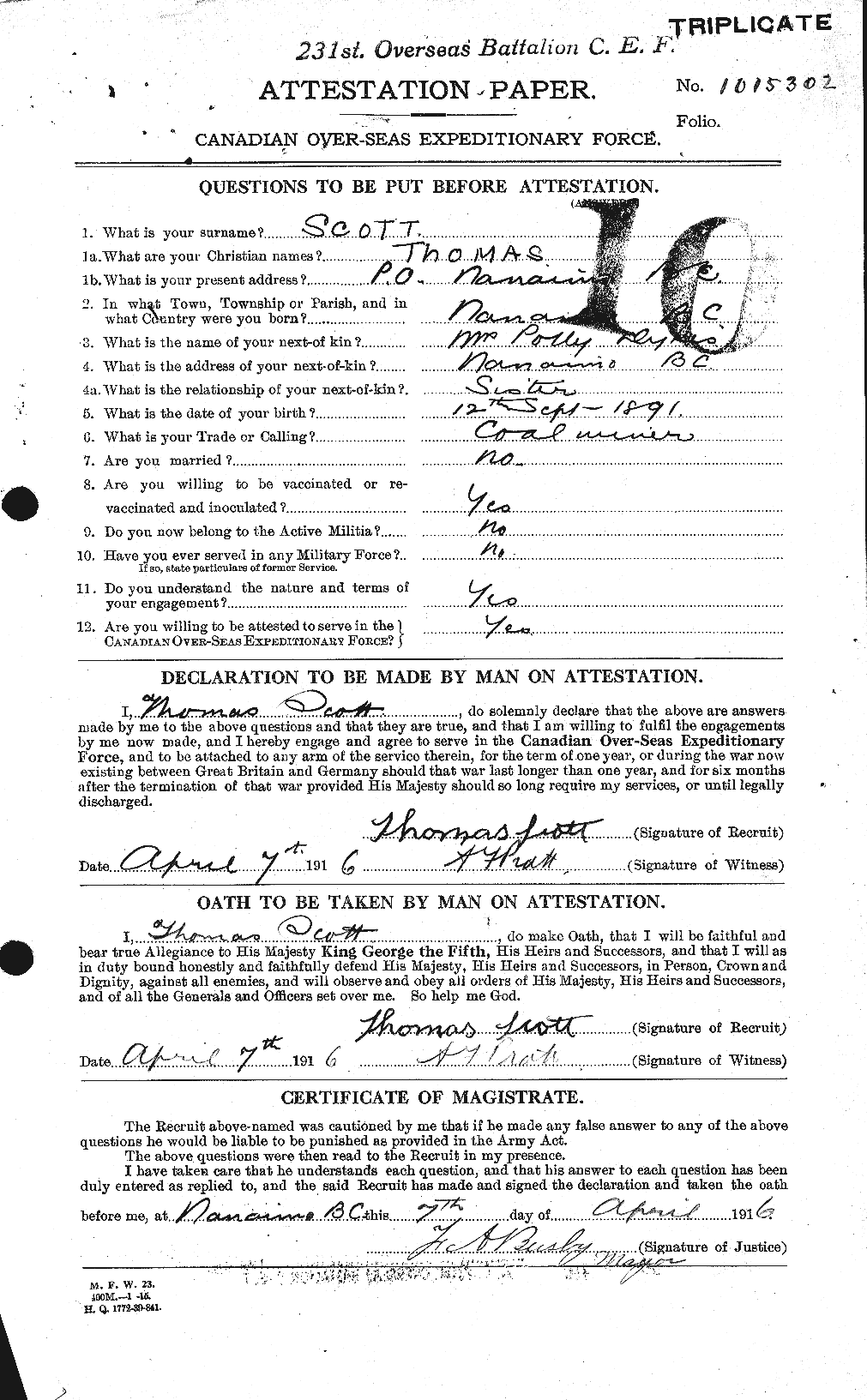 Dossiers du Personnel de la Première Guerre mondiale - CEC 088533a