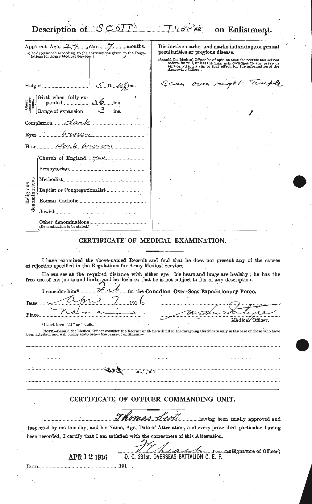 Dossiers du Personnel de la Première Guerre mondiale - CEC 088533b