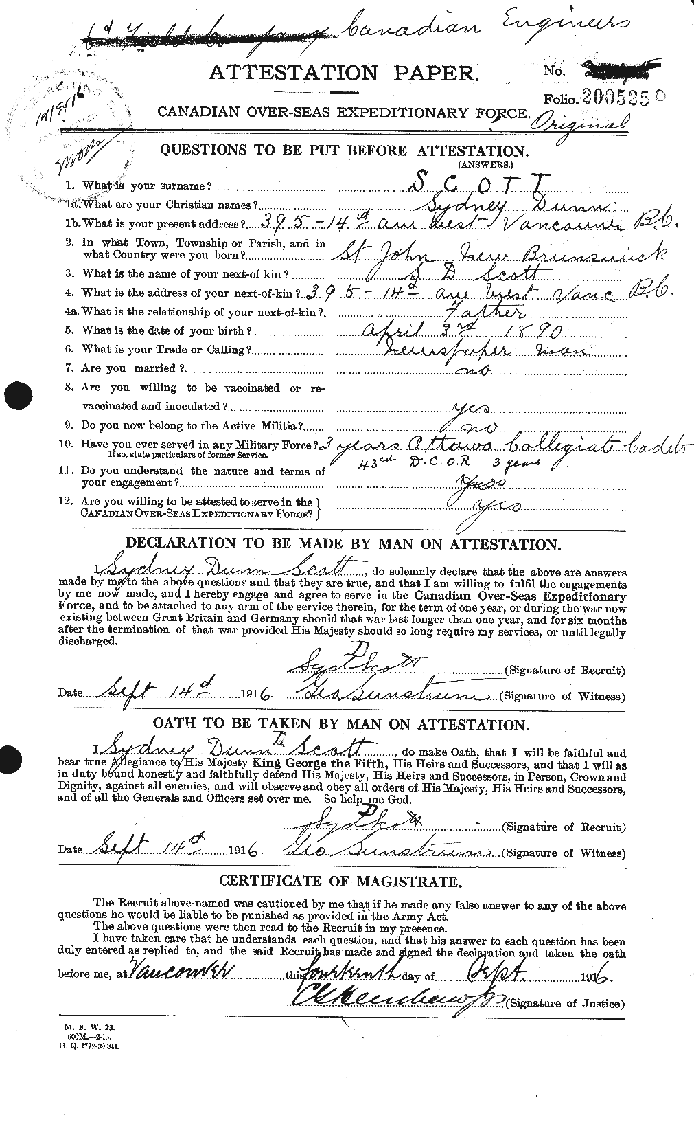 Personnel Records of the First World War - CEF 088550a