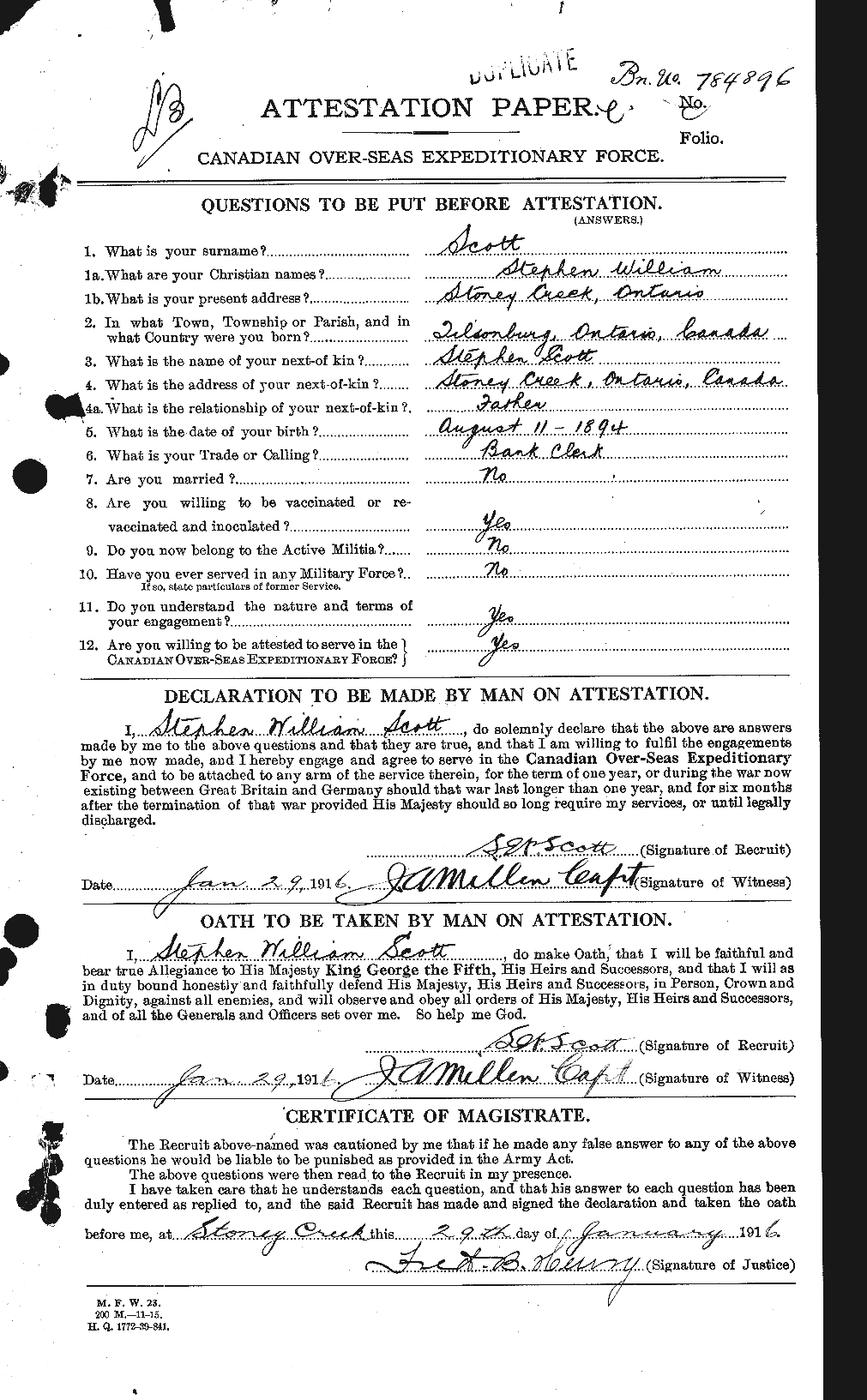 Dossiers du Personnel de la Première Guerre mondiale - CEC 088834a