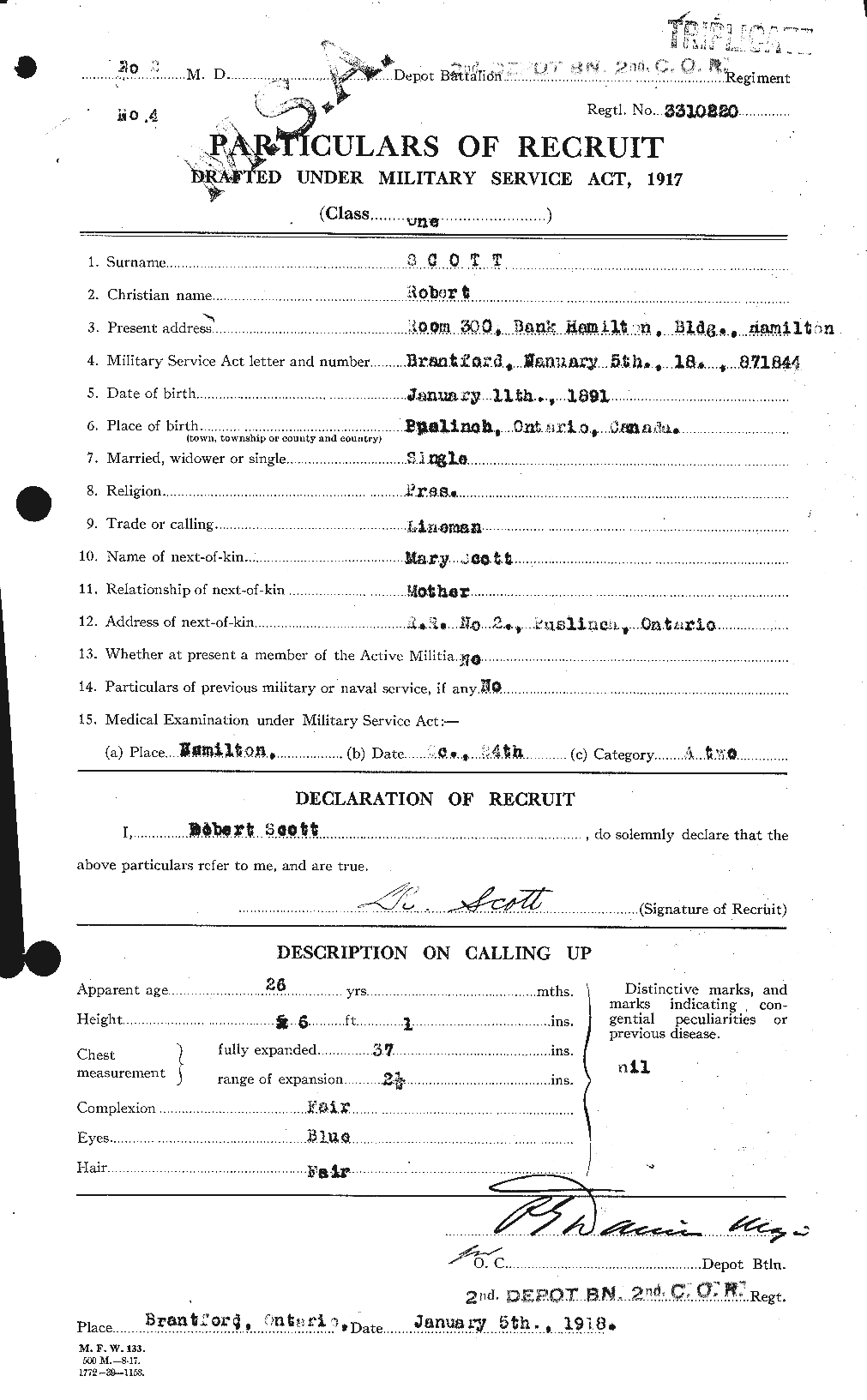 Dossiers du Personnel de la Première Guerre mondiale - CEC 089224a