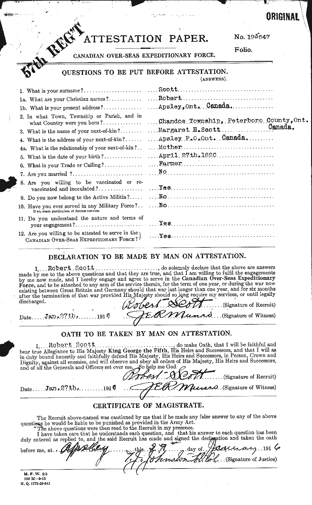 Dossiers du Personnel de la Première Guerre mondiale - CEC 089250a
